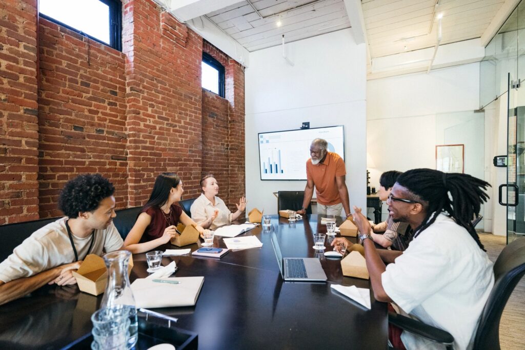 Team lunch meeting in the boardroom